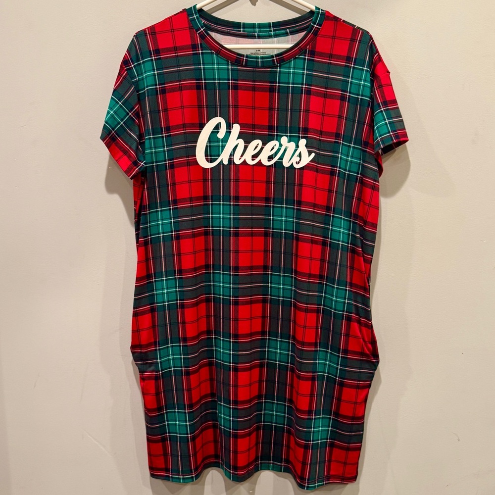 Joyspun Women’s Red and Green Plaid Cheers Holiday Sleep Shirt PJs Size M NWOT - Picture 5 of 9